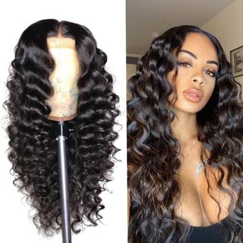 Brazilian 4x4 Natural Color Loose Wave Lace Closure Wig Hair 14-22 Inch Long Wavy Closure Lace Wigs For Black Women