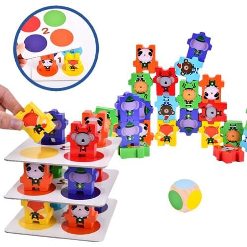 Children Animal Jenga Blocks Toys Balance Stacking Blocks Party Games Montessori Cognitive Color Early Educational Wooden Toys