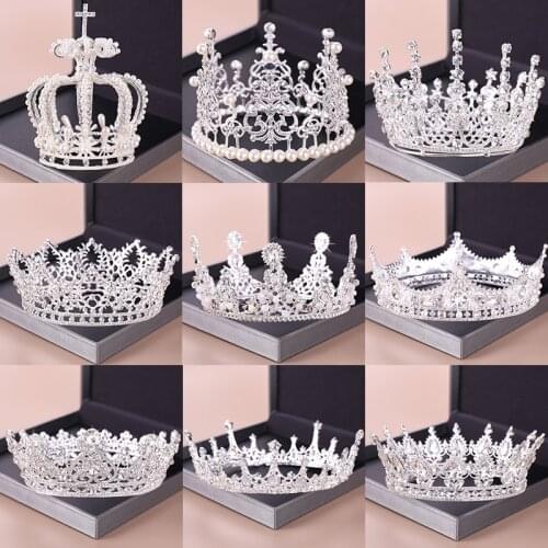 Fashion Silver Color Tiaras Crowns Crystal Queen Princess Diadem Bridal Round Crown Hair Jewelry Wedding Women Hair Accessories