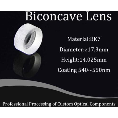 Diameter 17.3mm Focal Length 14.025mm Double Concave Lens Optical Glass Material BK7 Coating Effective 540~550nm