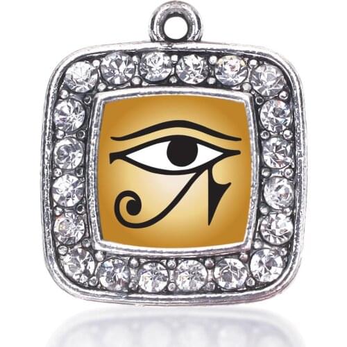 EYE OF RA SQUARE CHARM ANTIQUE SILVER PLATED CRYSTAL JEWELRY