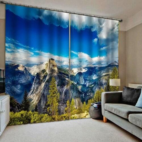 Blue curtains nature scenery landscape 3D Window Curtain Luxury Bedroom Drapes cortina Customized size