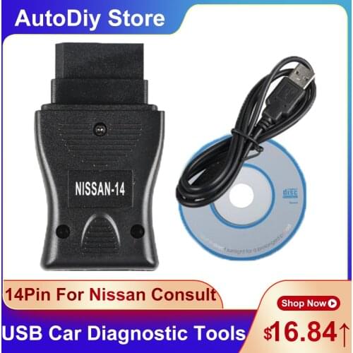 Newest For Nissan Consult USB Diagnostic Tools 14Pin Consult Connector Cable Faults Code Reader For Nissan-14 With VCDS