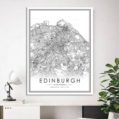 World City Map EDINBURGH Wall Art Black And White Posters Prints Canvas Painting Picture For Living Room Decor framed
