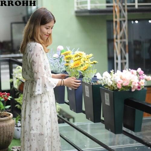 Creative PP Resin Office Balcony Railing Fence Flower Pot Saddle Self-absorbent Lazy Plant Pot Double-layer Outdoor Flower Pot