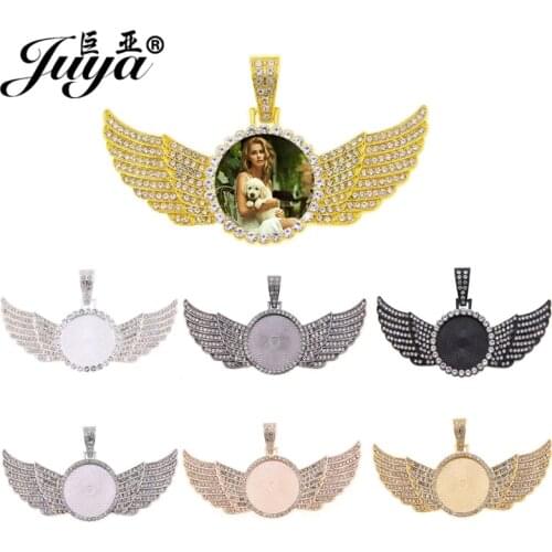 20PCS Circle Angel Wings Pendant Base 30mm Blank Tray Diamond Rhinestone Bezel Charm For DIY Jewelry Making Necklace Accessories