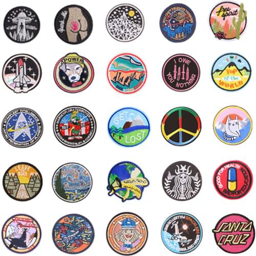 Round Badges UFO Animal Patch Iron on Patches for Clothing Sew on Stickers on Clothes Embroidered Patches for Garment Applique G