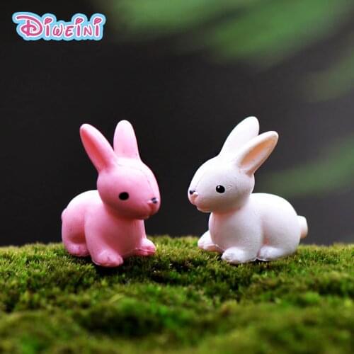 2pcs Pink White Rabbits Miniature Figurine cartoon Lover Figures animal models Pet toy DIY Accessories Doll House toy Decoration