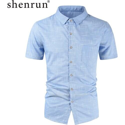 Shenrun New Men Summer Shirts Short Sleeve Mercerized Cotton Casual Shirt Fashion Stripe Pattern Daily Life Business Office Work