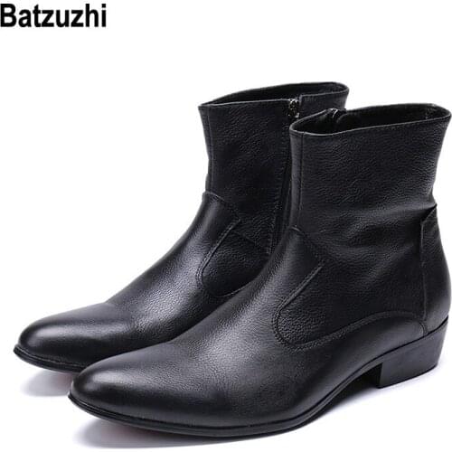 Batzuzhi Western Cowboy Men Boots Ankle Black Genuine Leather Winter Boots Men Safety Shoes botas hombre Cool Big Size US6-12