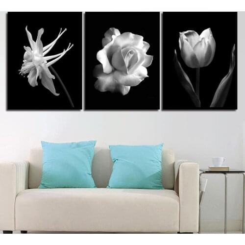 3 pcs DIY Diamond painting Black White Abstract rose Flower In Blossom Full Drill pictures Cross Stitch 3d Embroidery rhinestone