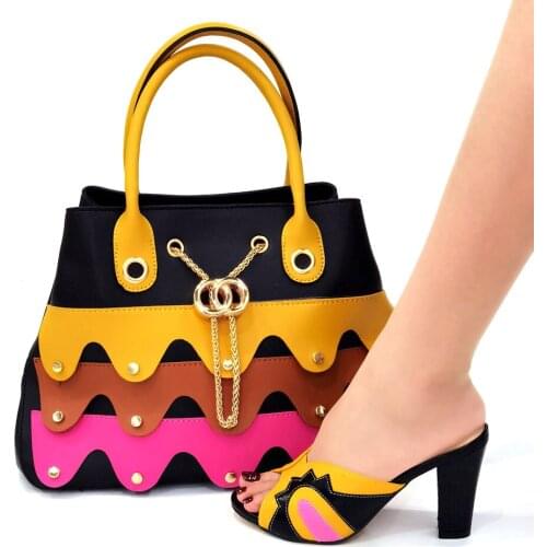Doershow beautiful Italian Matching Shoes And Bag Set African Style black Shoes And Bag To Match For Wedding Dress! HJB1-32