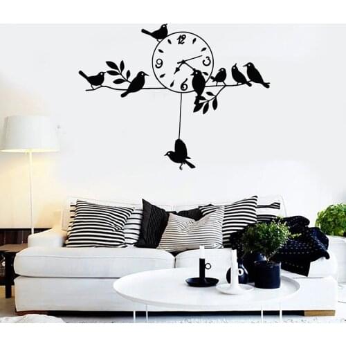 Wall Decal Branches Birds Clock Time Leaves Living Room Home Interior Decor Vinyl Window Stickers Art Creative Mural Modern C071