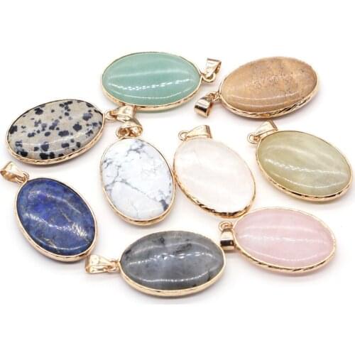 Natural Stone Oval Shape Pendant Rose Quartzs Picture Stone Necklace Pendant for Jewelry Making Necklace Size 22x35mm