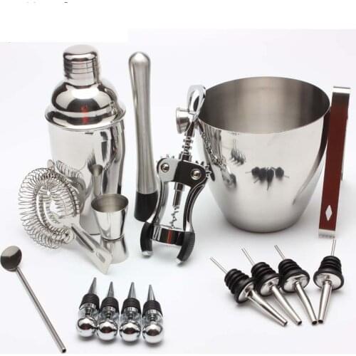 Stainless Steel Cocktail Shaker Western Bar Cocktail Set 16 Piece Ice Bucket Wine Stopper Clip Household Bartending Tools