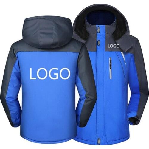 New Winter Jacket Men for Custom Logo Thick Velvet Warm Coat Male Windproof Hooded Outwear Casual Mountaineering Overcoat