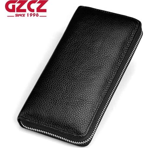 GZCZ 2018 NEW Genuine Leather Men Wallet Male Luxury Brand Multi Card Holder Zipper Coin Purse Fashion Card Walet Portomonee