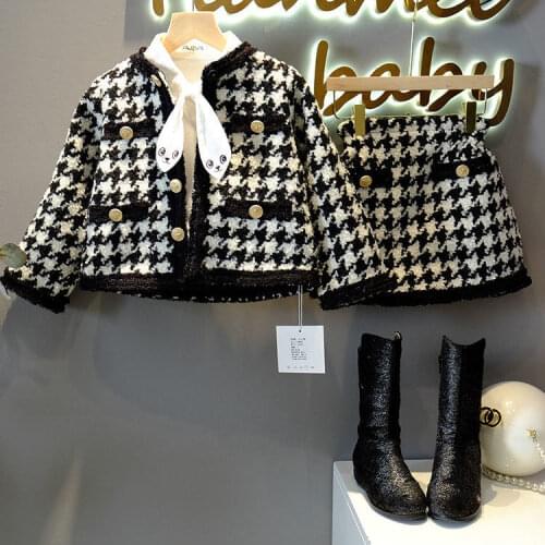 Toddler Girl Clothes Kids Wear Kinderkleding Meisjes 2021 Autumn Spring Clothing Sets Winter Plaid Fashion 2 Pieces Skirt Coats