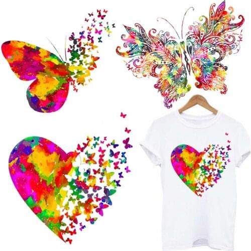 Butterfly Patch Iron on Patches for Clothing Heat Transfer Sticker on Clothes Flower Applique Thermo Stickers On Women Tshirt