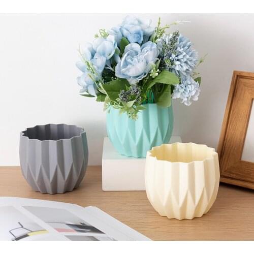 Nordic Style Striped Plastic Faux Ceramics Flower Pot for Home Decor