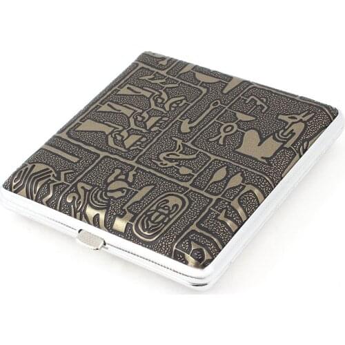 Promotion! Egyptian style Ultra-thin cigarette case Metal, Faux Leather