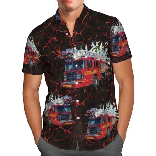 Firefighter Print Short Sleeve Shirts For Men Loose Cardigan Button Shirts Plus Size Hawaiian Style Summer 2021 Ventilated Shirt