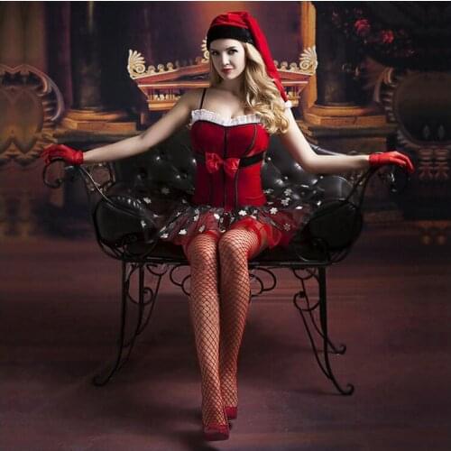 Sexy Christmas Costumes Cosplay Disguised Strapless Corset Lace Red Fantasias Femininas Halloween Dirndl Dancing Dress T1098