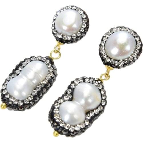 JK Natural White Twins Pearl Trimmed With Marcasite Earrings For Women