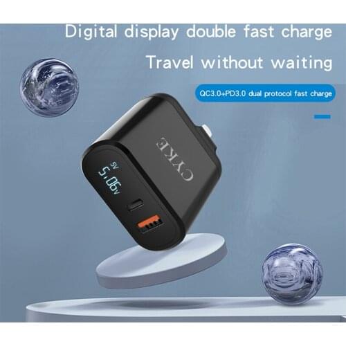 2USB PD Charger For iPhone iPad With Wall Plug type-C Charger Block PD 3.0 18W 5V 3A Digital display Mobile Phone Fast Charging