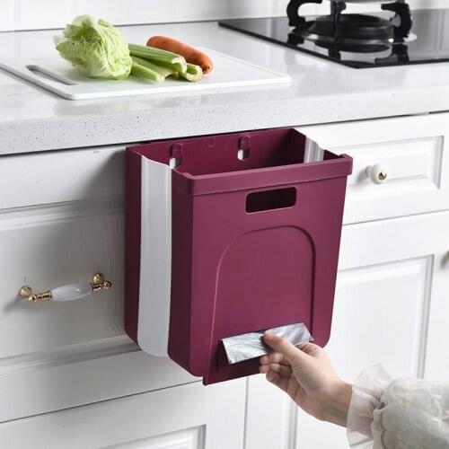 Folding Waste Bin Kitchen Cabinet Door Hanging Garbage Can Portable Desk Car Dustbin Wall Mounted Bathroom Toilet Trash Cabinet