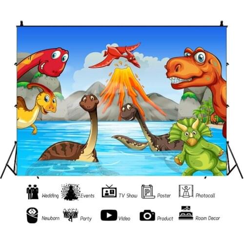 Volcanic Dinosaur Painted Portrait Photography Background Birthday Party Family Activities Decors Vinyl Backdrop Studio Props