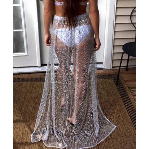 High Waist Long Skirt Open Split Side Women Clothing Skirt Fashion Casual Loose Sequins beach party Maxi Skirt clothes
