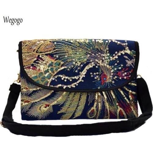 New Arrive Women Messenger Bag Peacock Embroidery Bag Long Wallet Small Totes Clutch Phone Coin Bags Travel Beach Shoulder Bag