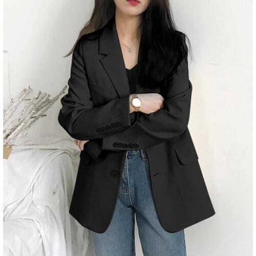 Korea Women Loose Blazers Beige Black England Style Office Lady Work Suits 2021 Woman Spring Autumn Single Breasted Blazers New
