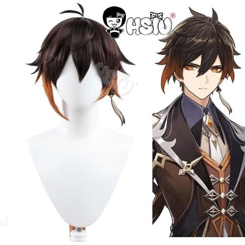 Zhongli cosplay wig Genshin Impact cosplay 「HSIU 」Dark brown gradient orange long hair+Free Brand wig Cap