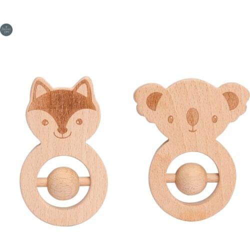 1 PC Baby Wooden Rattle Beech Animal Hand Teething Toys Instrument Sound Maker Baby Attetion Training Educational Toy Gift