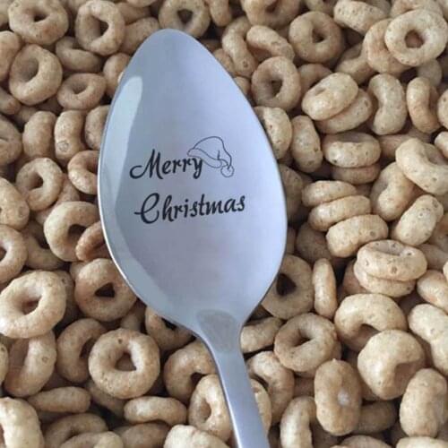 1pc Metal Merry Christmas Spoons Xmas Party Tableware Pendants Drop Ornaments Christmas Table Decor for Home Gift