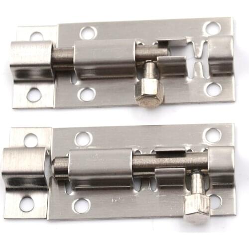 2Pc 2 Inch Long Silver Stainless Steel Door Latch Sliding Lock Barrel Bolt Latch Hasp Stapler Gate Safety Lock