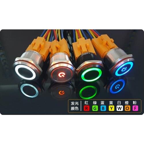 22mm button switch, metal stainless steel self reset button, waterproof with lamp Self reset