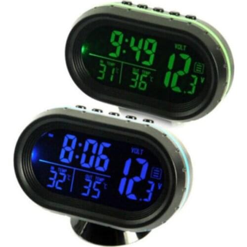 Car Indoor Outdoor Digital Clock LCD Voltmeter Temperature Meter Backlight Trim