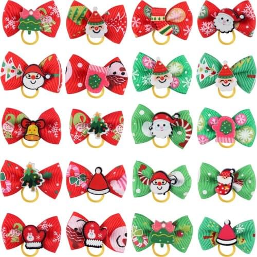 Balacoo 20Pcs Pet Hair Rings Bowknot Shape Hair Ties Christmas Themed Ponytail Holder Pet Supplies for Pet Cat Dog (Mixed Style)