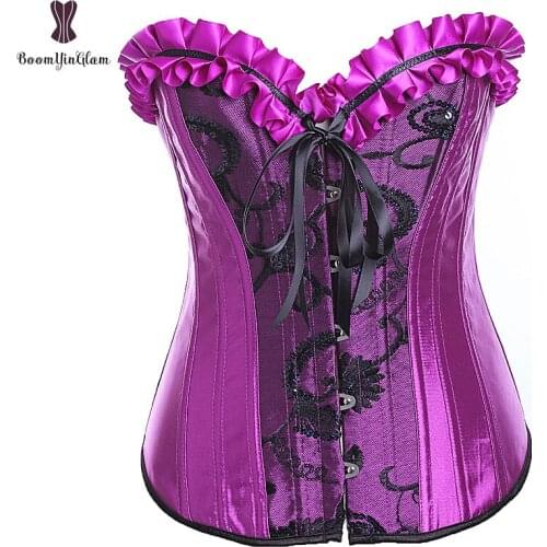 Free shipping satin body shaperwear costume sexy bustier fashion sequined purple corset for women Drop Shipping Cheapest Price