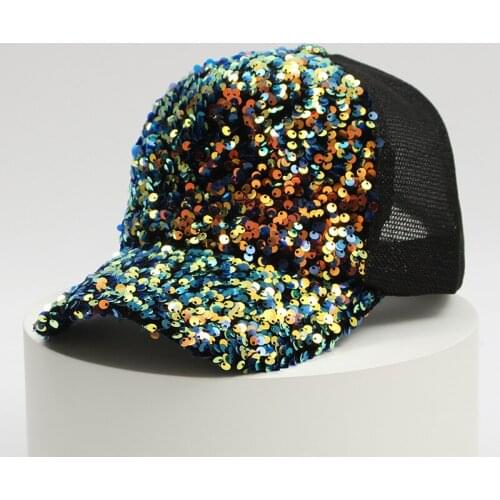 Sequins Snapback Hats for Women Messy Buns Trucker Ponycaps Plain Baseball Visor Cap Women Beach Mesh Baseball Pink Colors