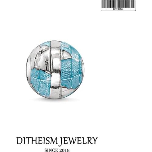 DIY Beads Blue Globe Charm Bead,2018 Fashion Silver Jewelry Trendy Gift For Women Men Boy Girl Fit Bracelets Necklace Choker