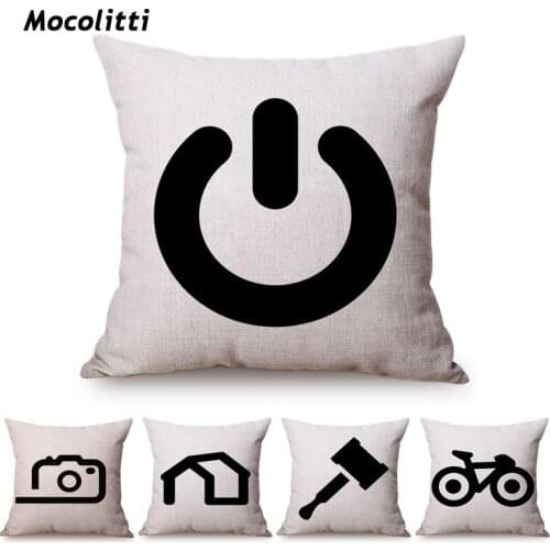 Black Nordic Concise Design Coffee Shop Office Sofa Throw Pillow Cover Geometric Camera Bicycle Linen Home Decor Cushion Cover