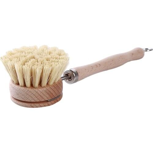 Eco-friendly Eucalyptus And Sisal Kitchen Brush Long Handle Wood Scrubber Cleaning Pot Washing Machine Kitchen Brush Tool Wooden
