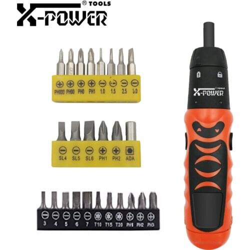 X-power Electric Screwdriver Mini 6V AA Battery Screw Driver Spindle Lock Power Tool Set With Long Bits For Auto And Manual Use