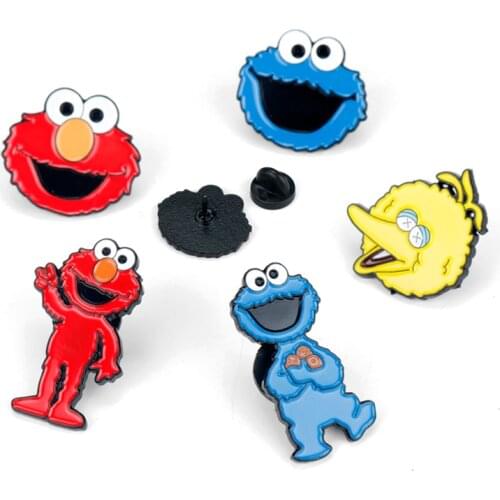 Sesame Street ELMO and COOKIE MONSTER Enamel Brooch pin Lovely Cartoon Jewelry Brooches for Women Men Children Gifts