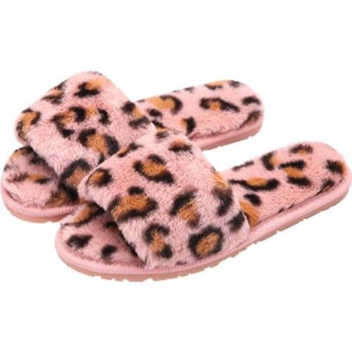 FAYUEKEY 2020 New Fashion Leopard Print Spring Autumn Winter Home Cotton Plush Slippers Women Indoor\ Floor Flat Shoes