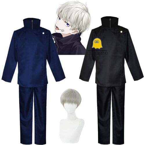 Hot New Anime Jujutsu Kaisen Toge Inumaki Cosplay Costume Fight Suit Short Straight Light Gray Wig School Uniform Party Outfit